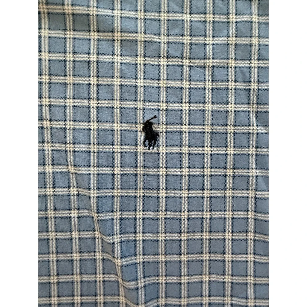 Polo Ralph‎ Lauren Mens Polo Shirt Cotton Blue Plaid Navy Pony Logo Size Large